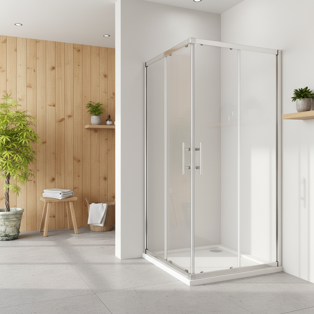 Eckeinstieg Duschkabine 70–120cm | Höhe 185cm | Schiebetür mit 6mm ESG Sicherheitsglas