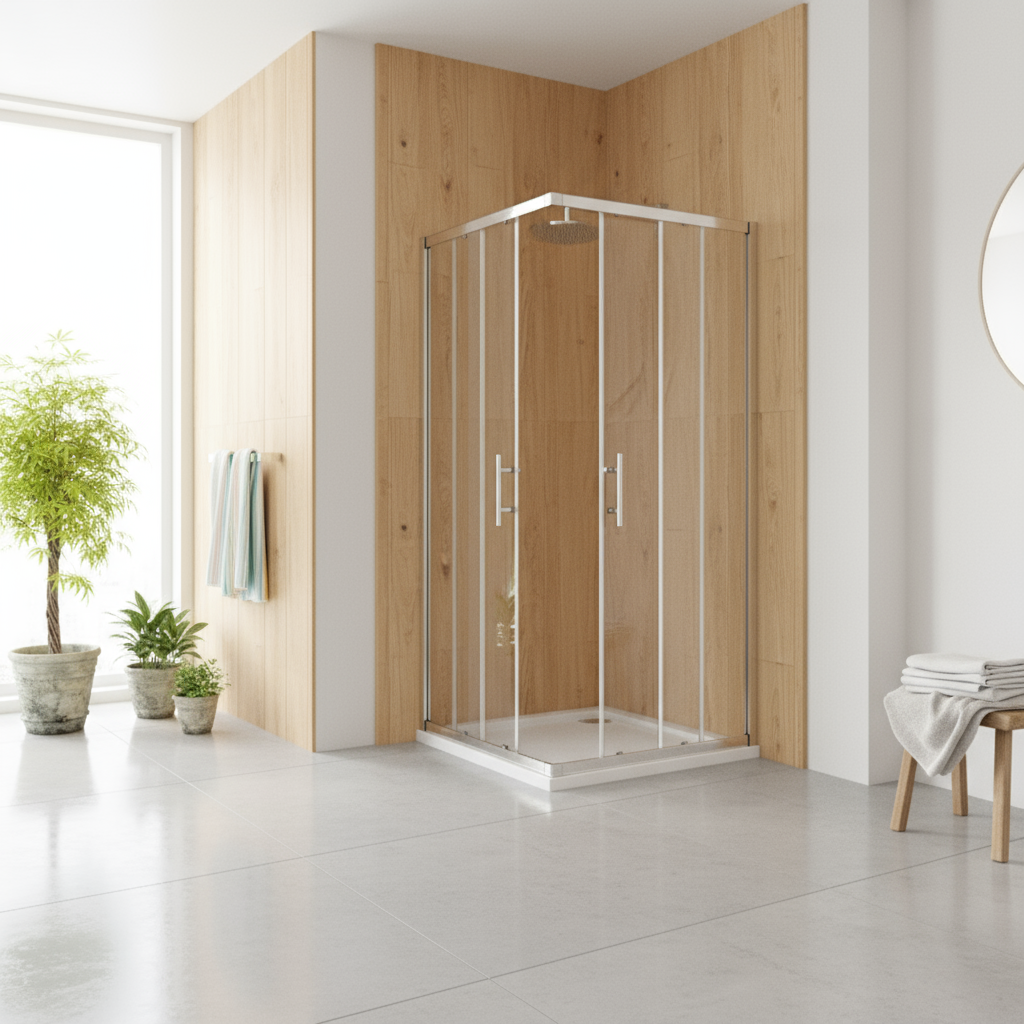 Eckeinstieg Duschkabine 70–120cm | Höhe 185cm | Schiebetür mit 6mm ESG Sicherheitsglas