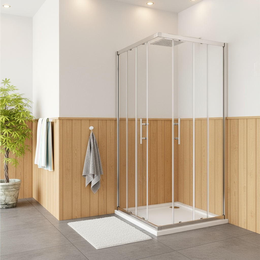 Eckeinstieg Duschkabine 70–120cm | Höhe 185cm | Schiebetür mit 6mm ESG Sicherheitsglas