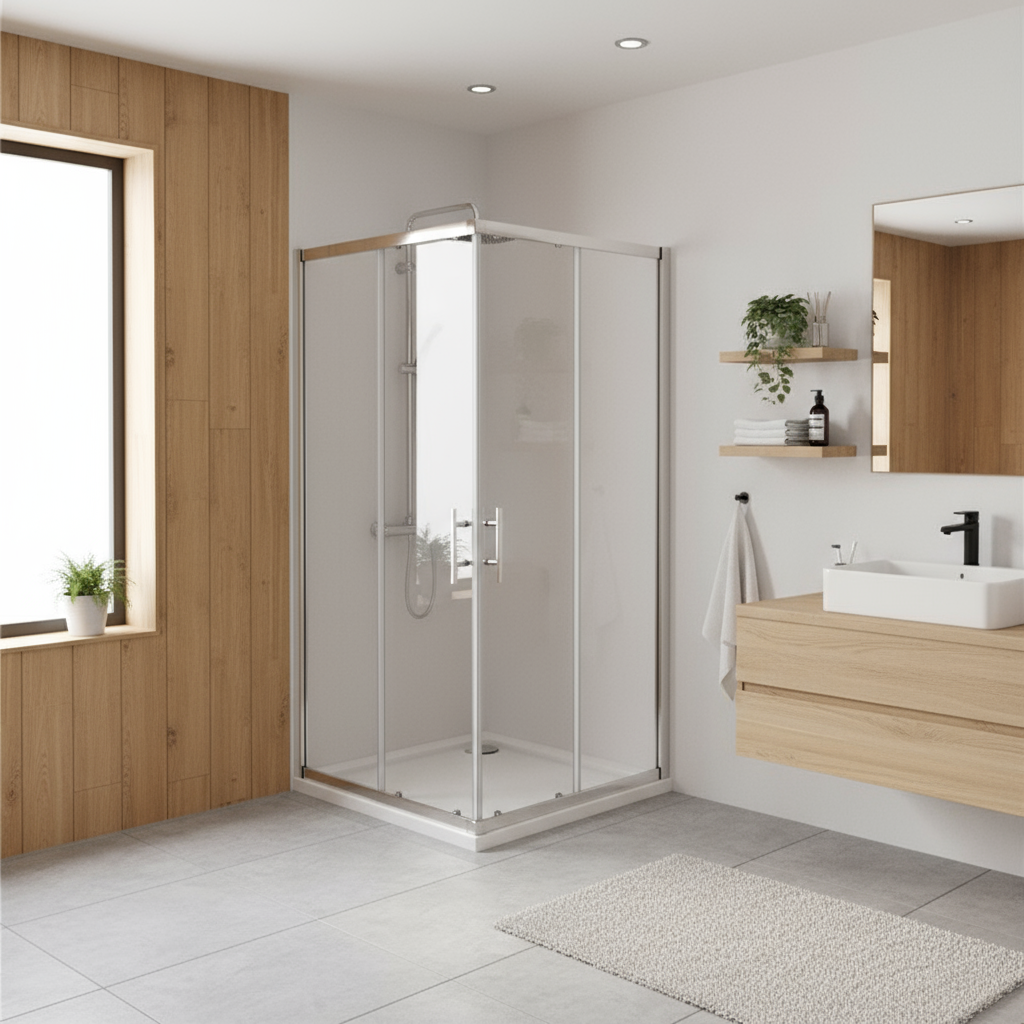 Eckeinstieg Duschkabine 70–120cm | Höhe 185cm | Schiebetür mit 6mm ESG Sicherheitsglas