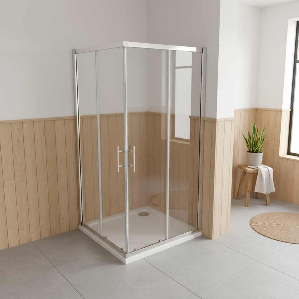 Eckeinstieg Duschkabine 70–120cm | Höhe 185cm | Schiebetür mit 6mm ESG Sicherheitsglas