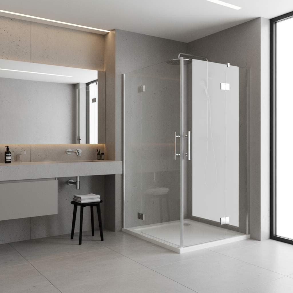 Eckeinstieg Duschkabine 70–100cm | Höhe 185cm | Schwingtür/Drehtür mit ESG Glas