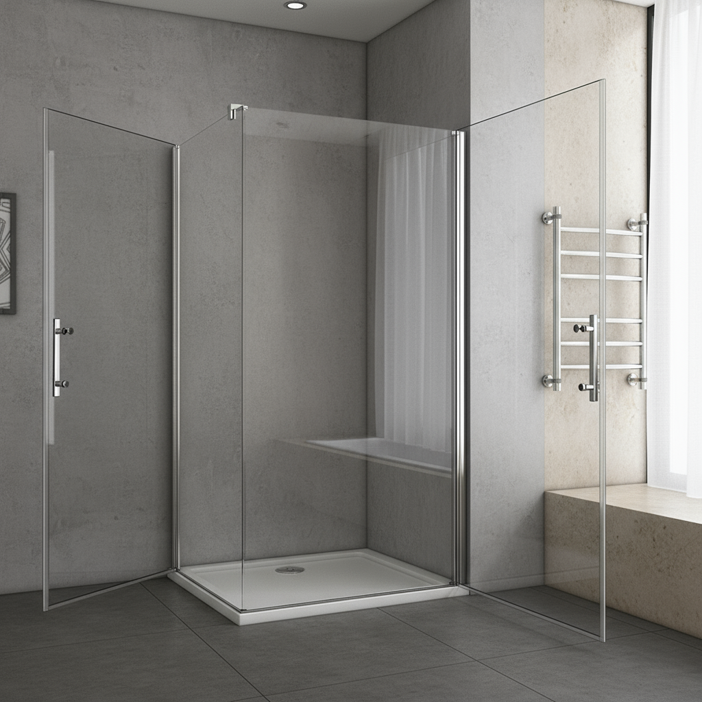 Eckeinstieg Duschkabine 70–100cm | Höhe 185cm | Schwingtür/Drehtür mit ESG Glas