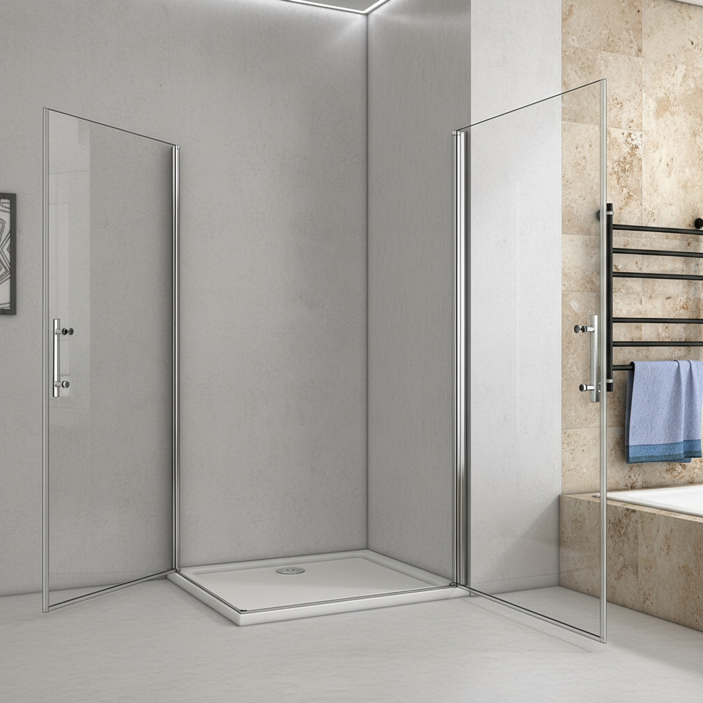 Eckeinstieg Duschkabine 70–100cm | Höhe 185cm | Schwingtür/Drehtür mit ESG Glas