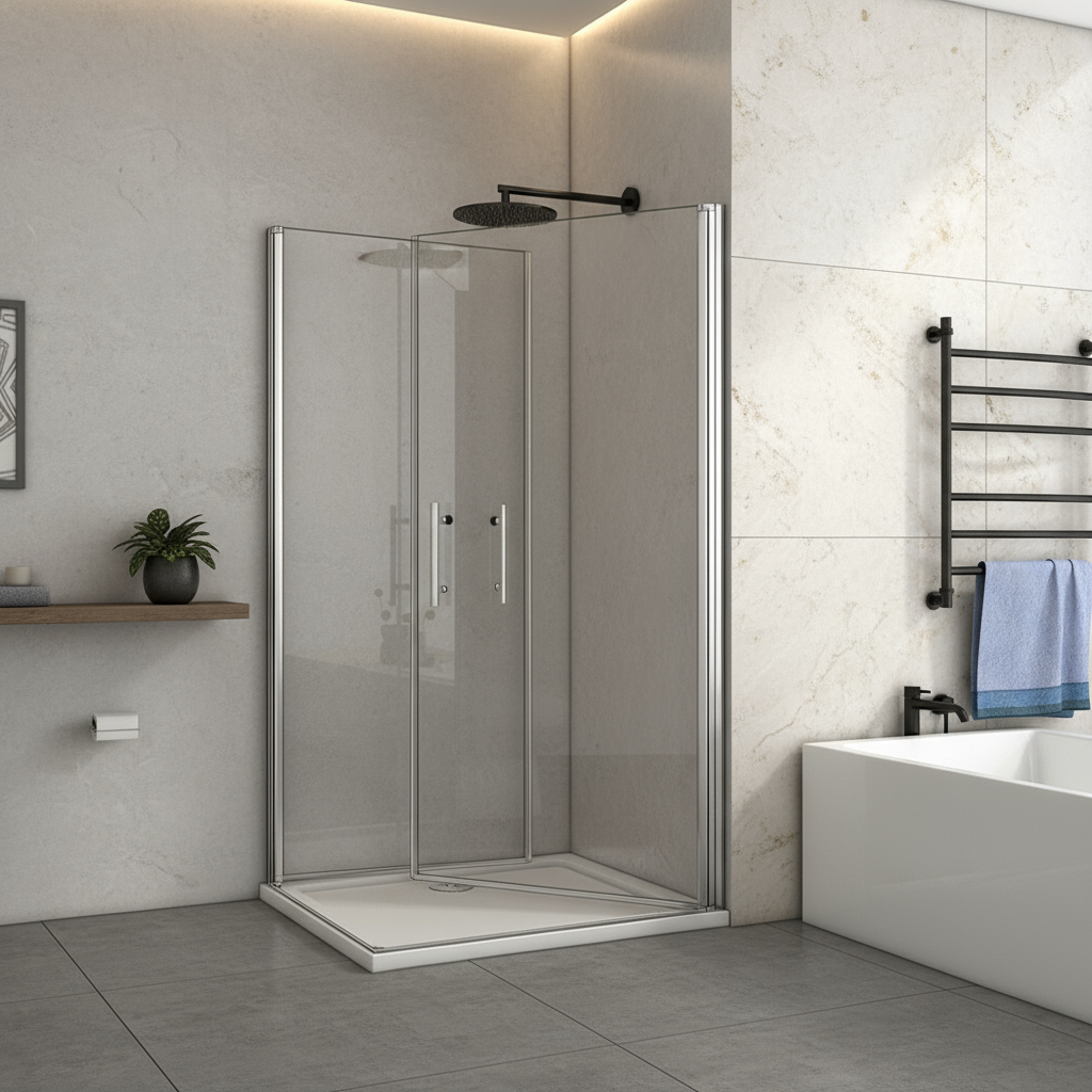 Eckeinstieg Duschkabine 70–100cm | Höhe 185cm | Schwingtür/Drehtür mit ESG Glas