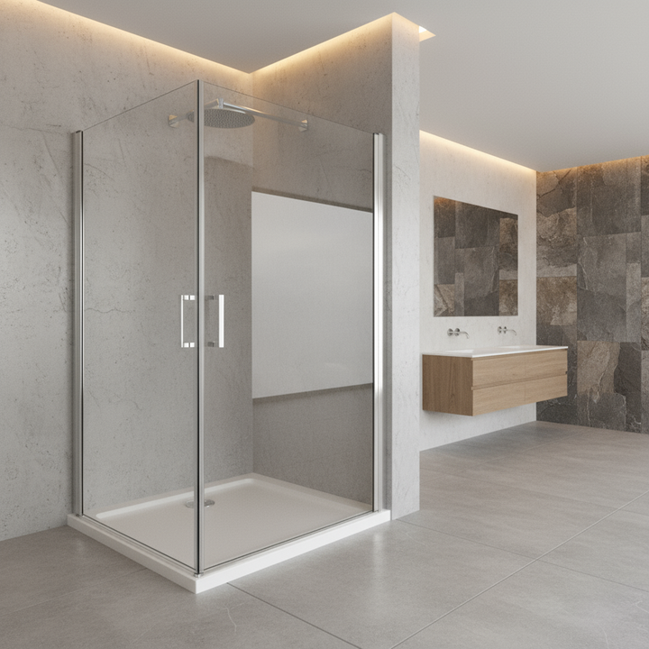 Eckeinstieg Duschkabine 70–100cm | Höhe 185cm | Schwingtür/Drehtür mit ESG Glas