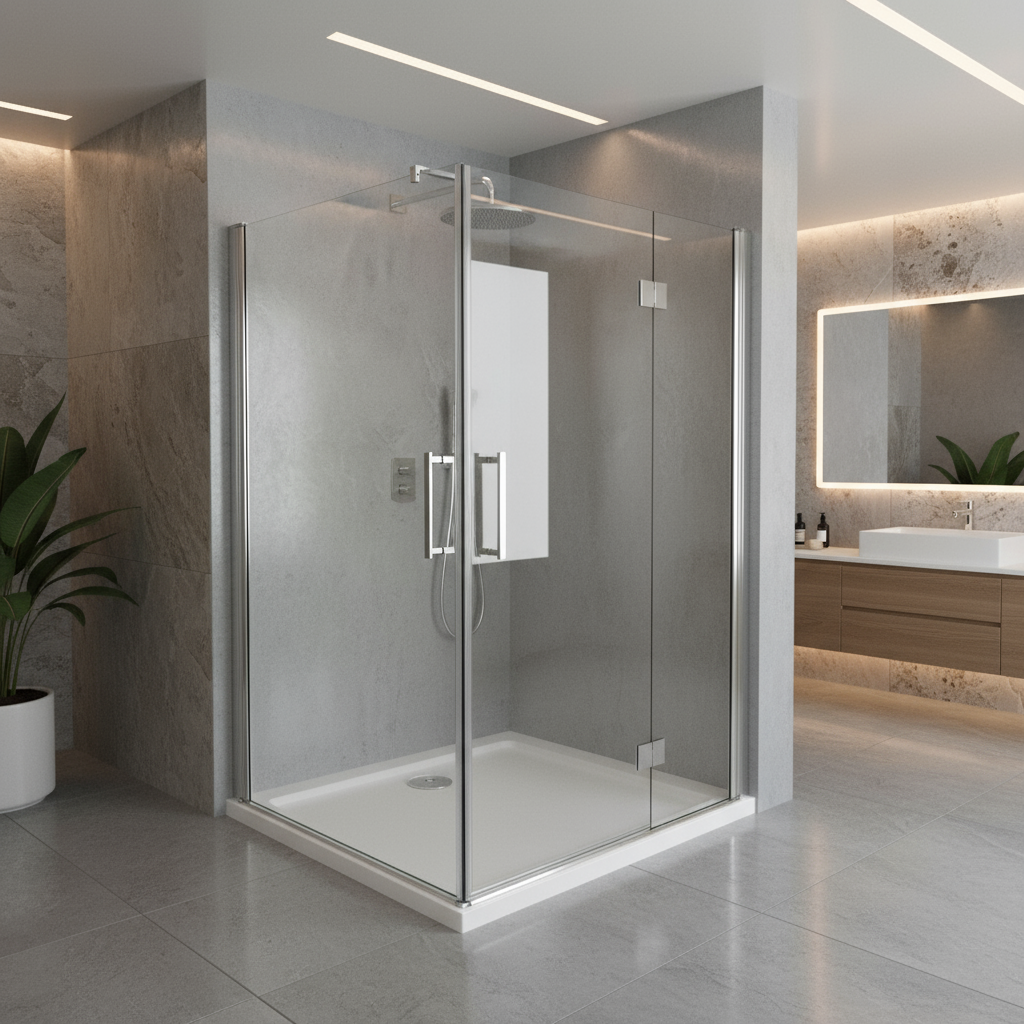 Eckeinstieg Duschkabine 70–100cm | Höhe 185cm | Schwingtür/Drehtür mit ESG Glas