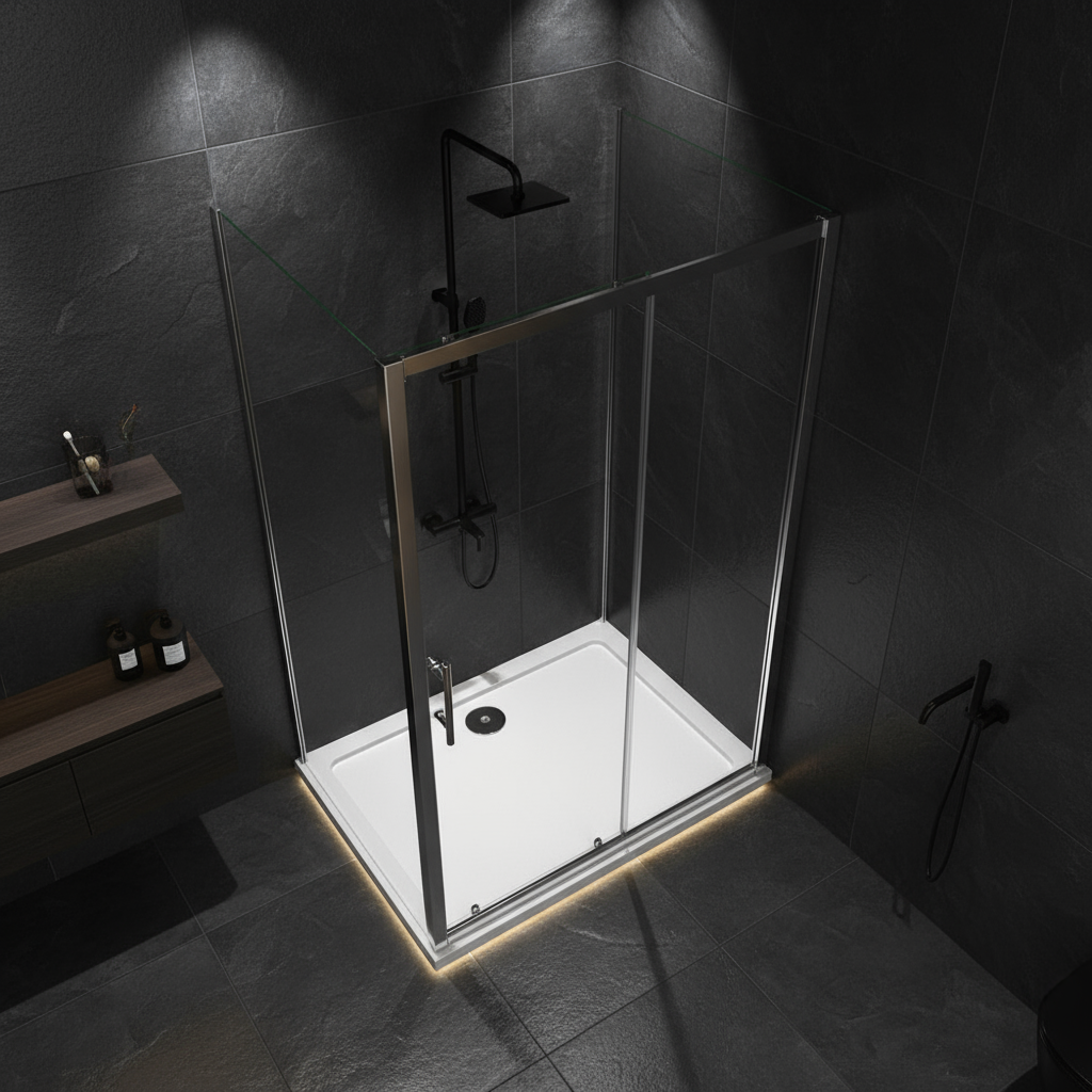 U-Form Duschkabine 100–140 cm, Höhe 190 cm | Schiebetür mit Rahmen, 8mm ESG Echtglas, 2 Seitenwände