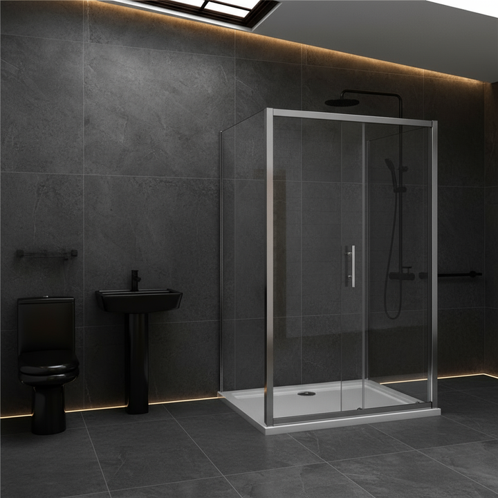 U-Form Duschkabine 100–140 cm, Höhe 190 cm | Schiebetür mit Rahmen, 8mm ESG Echtglas, 2 Seitenwände