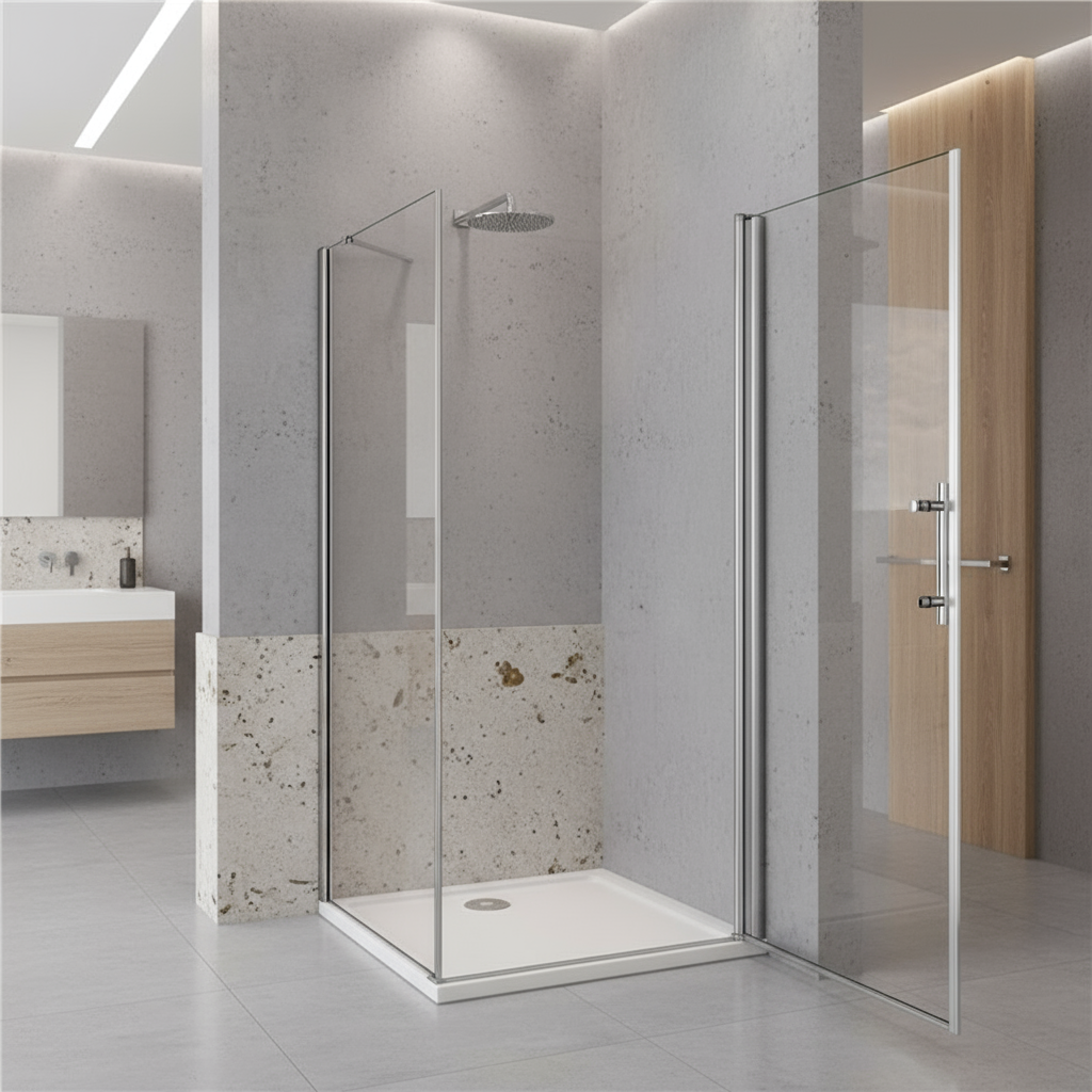 Duschtür 80–100cm | Höhe 195cm | Nischentür Duschkabine mit Seitenwand 70–90cm | 6mm NANO Glas