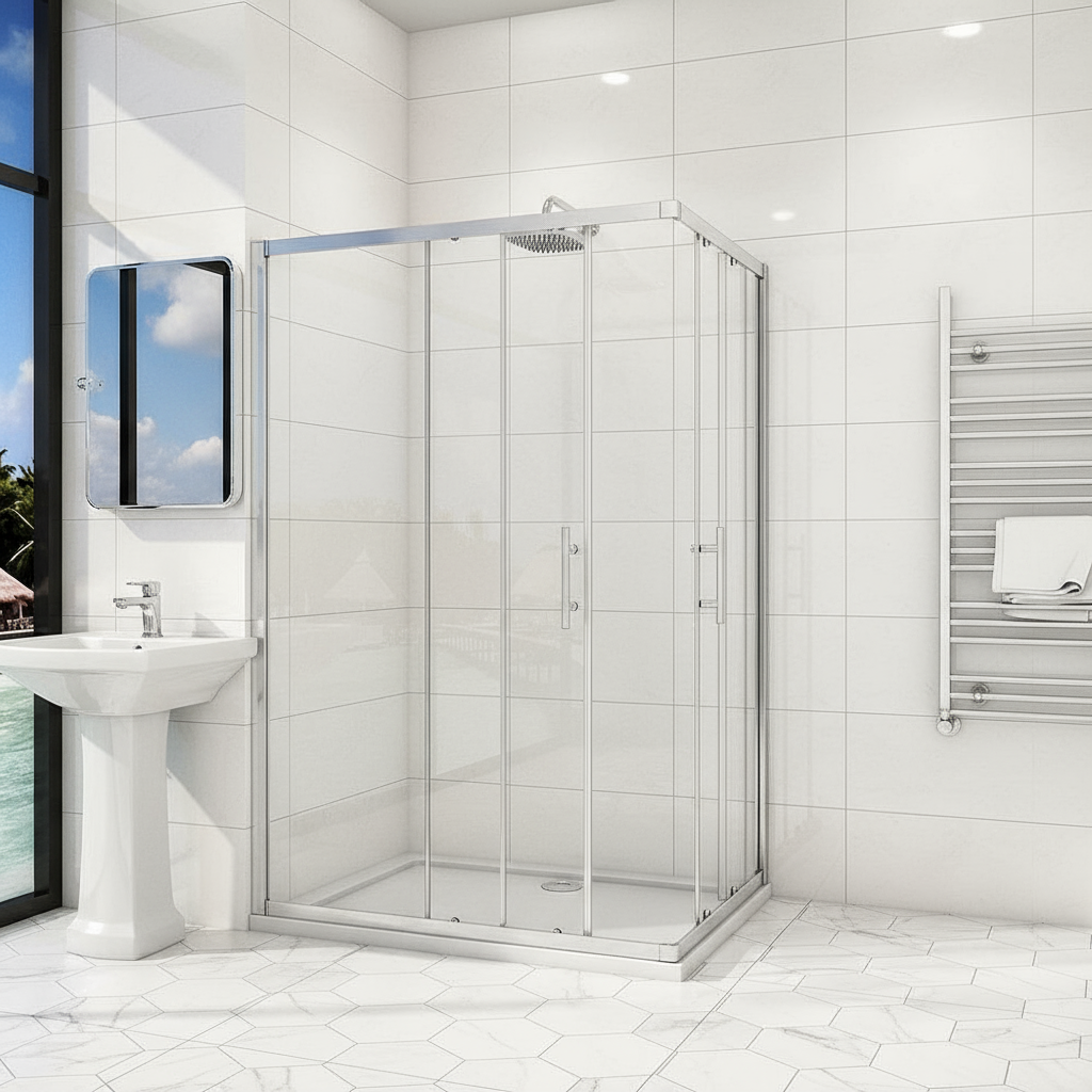 Eckdusche 70–120cm | Höhe 190/195cm | Duschkabine Schiebetür Eckeinstieg Sicherheitsglas