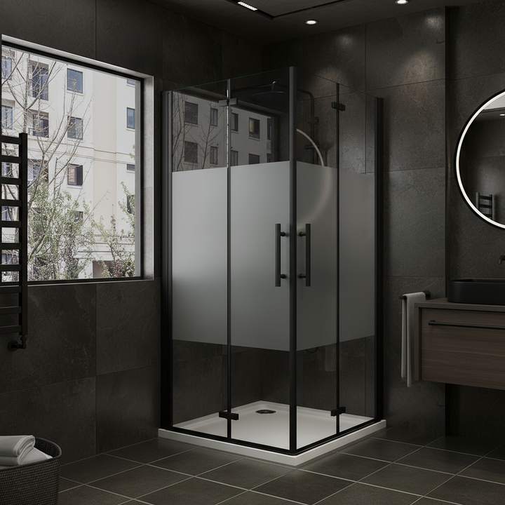 Eckige Duschkabine Falttür ESG Glas 70–120x195cm | Schwarz mit Glasschutzfolie