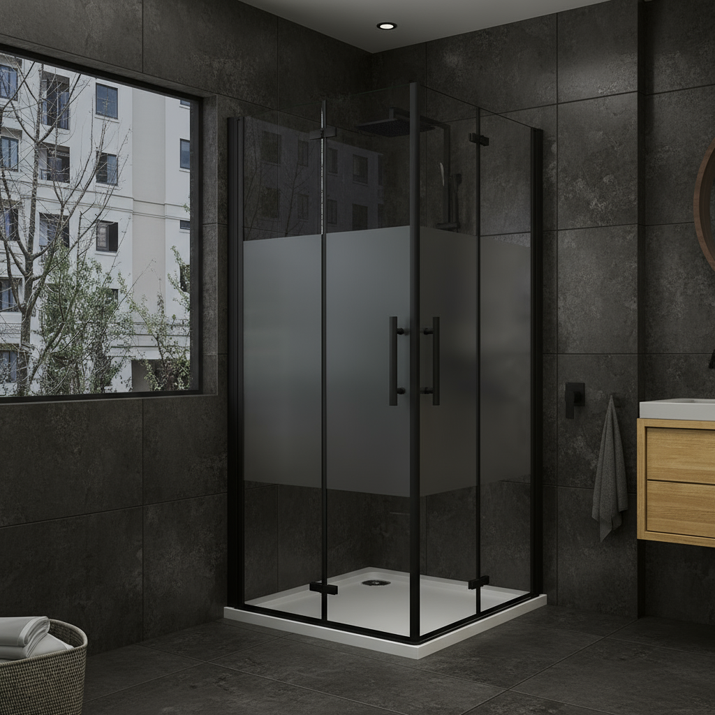 Eckige Duschkabine Falttür ESG Glas 70–120x195cm | Schwarz mit Glasschutzfolie