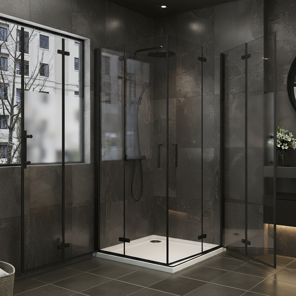 Eckige Duschkabine Falttür ESG Glas 70–120x195cm | Schwarz mit Glasschutzfolie