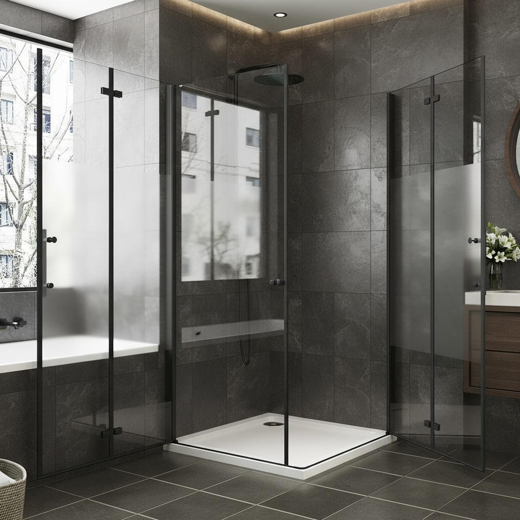 Eckige Duschkabine Falttür ESG Glas 70–120x195cm | Schwarz mit Glasschutzfolie