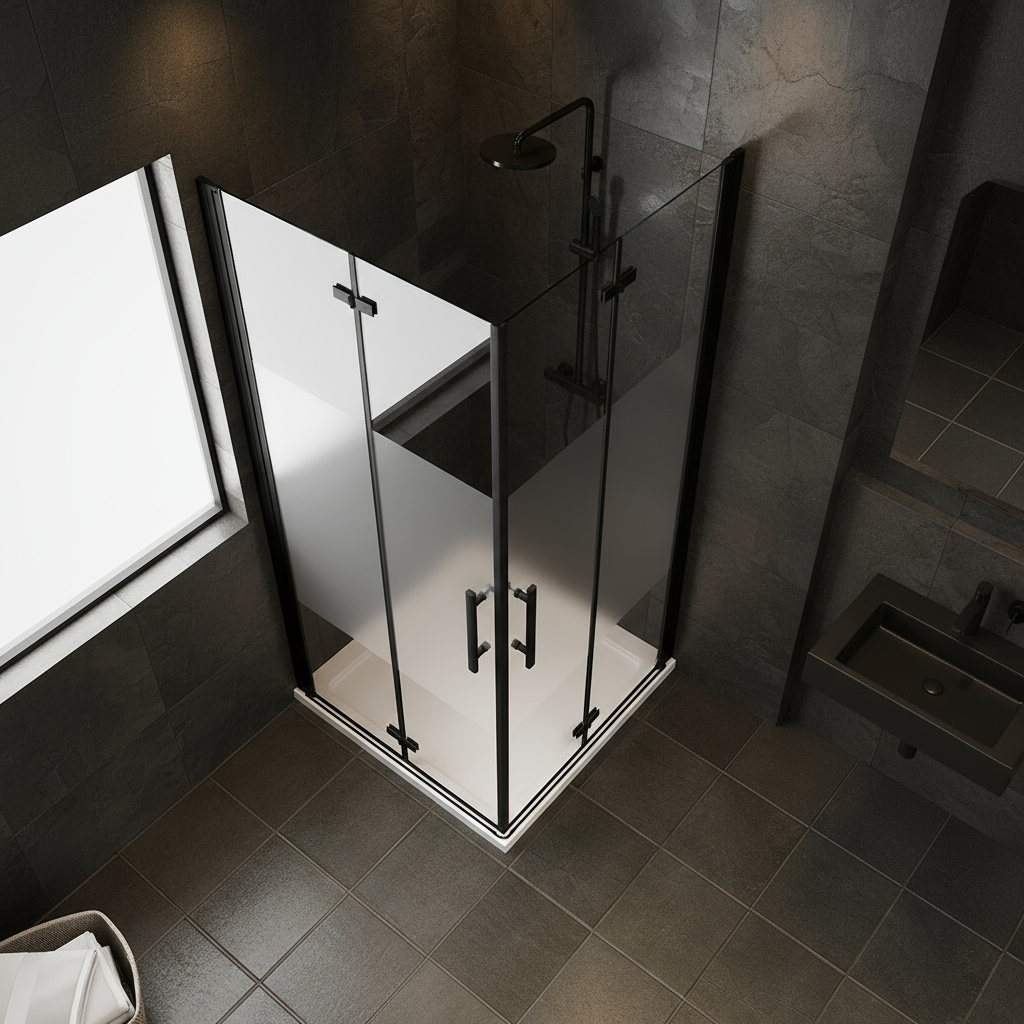 Eckige Duschkabine Falttür ESG Glas 70–120x195cm | Schwarz mit Glasschutzfolie