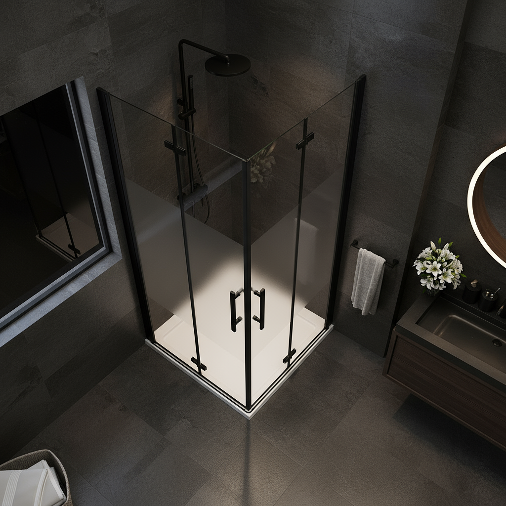 Eckige Duschkabine Falttür ESG Glas 70–120x195cm | Schwarz mit Glasschutzfolie