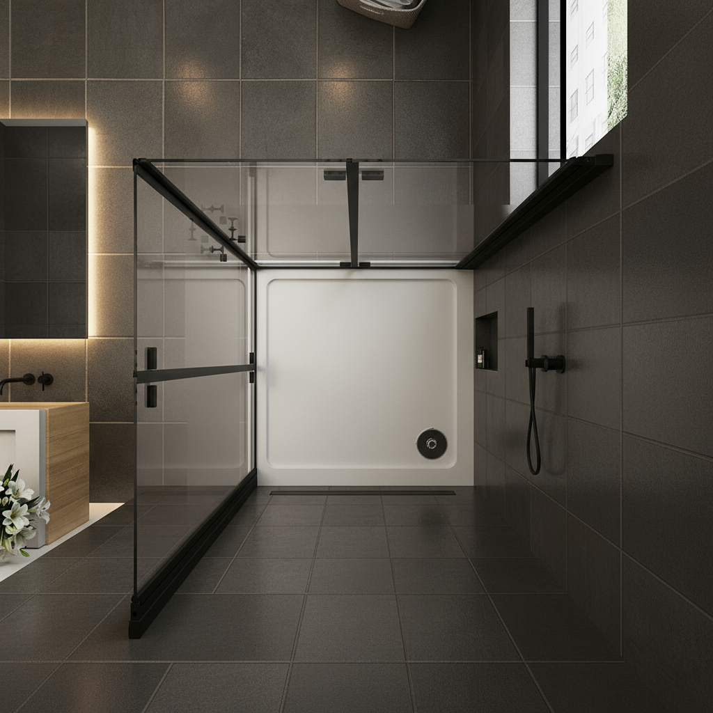 Eckige Duschkabine Falttür ESG Glas 70–120x195cm | Schwarz mit Glasschutzfolie