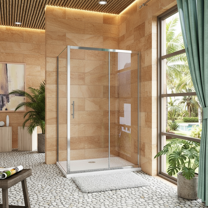 Eckige Duschkabine Schiebetür 100/120/140x190cm | 8mm NANO ESG Glas mit 80/90cm Seitenwand