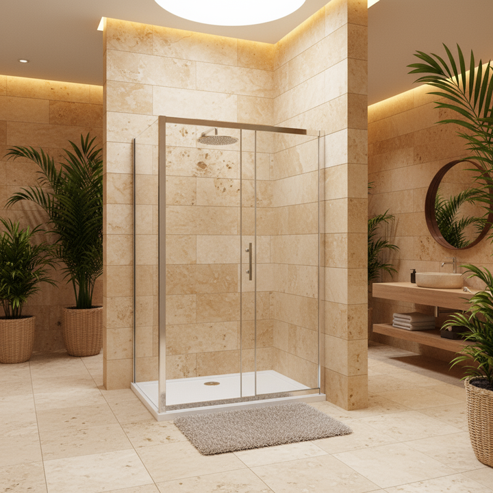 Eckige Duschkabine Schiebetür 100/120/140x190cm | 8mm NANO ESG Glas mit 80/90cm Seitenwand