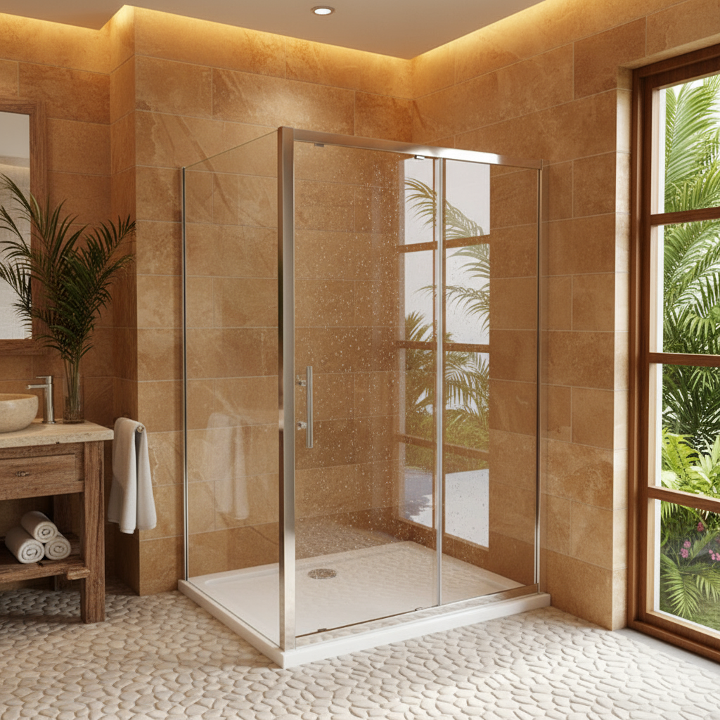 Eckige Duschkabine Schiebetür 100/120/140x190cm | 8mm NANO ESG Glas mit 80/90cm Seitenwand