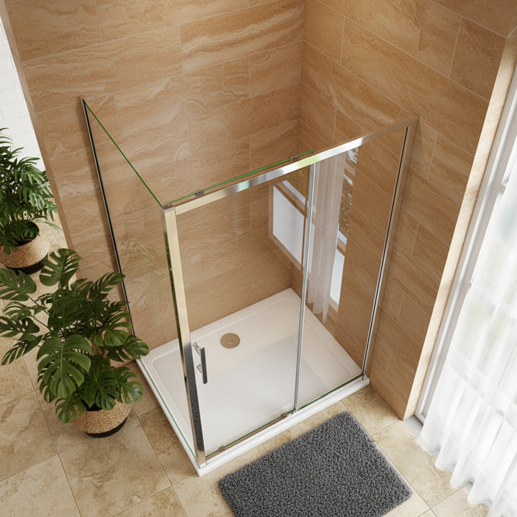 Eckige Duschkabine Schiebetür 100/120/140x190cm | 8mm NANO ESG Glas mit 80/90cm Seitenwand