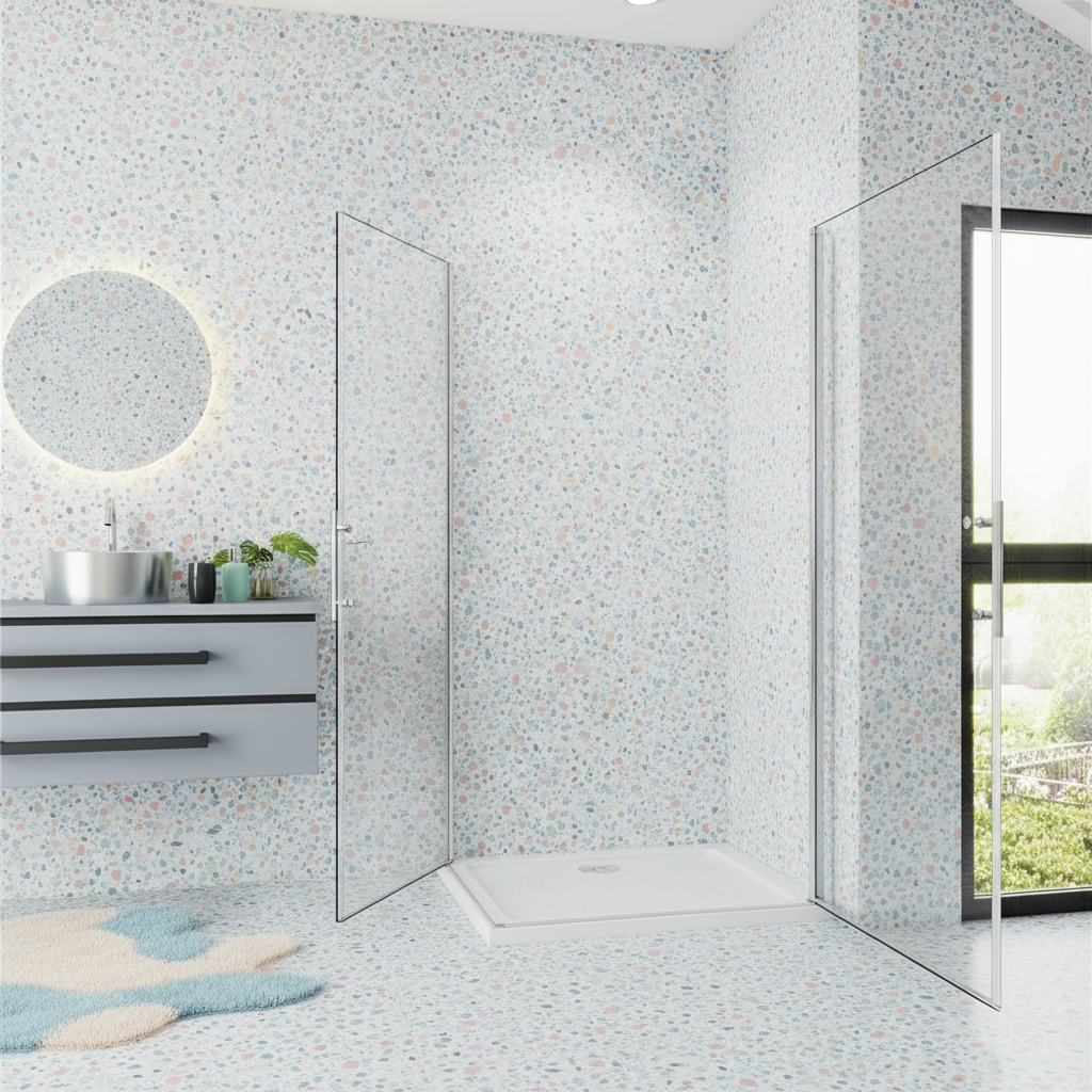 Eckige Duschkabine 70–100x180cm – Schwingtür Drehtür Dusche mit Eckeinstieg