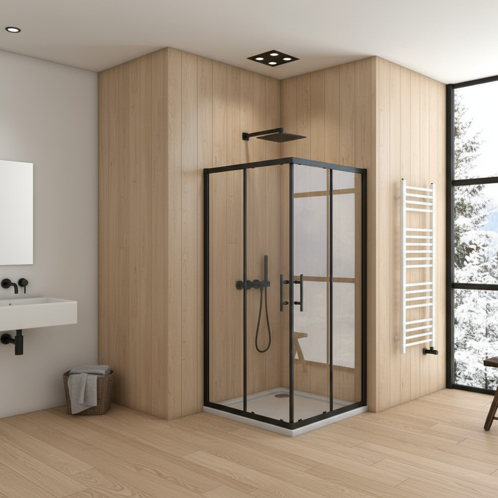 Eckige Duschkabine 80x80/90x90x195cm – Schiebetür Schwarz Sicherheitsglas Dusche Eckeinstieg