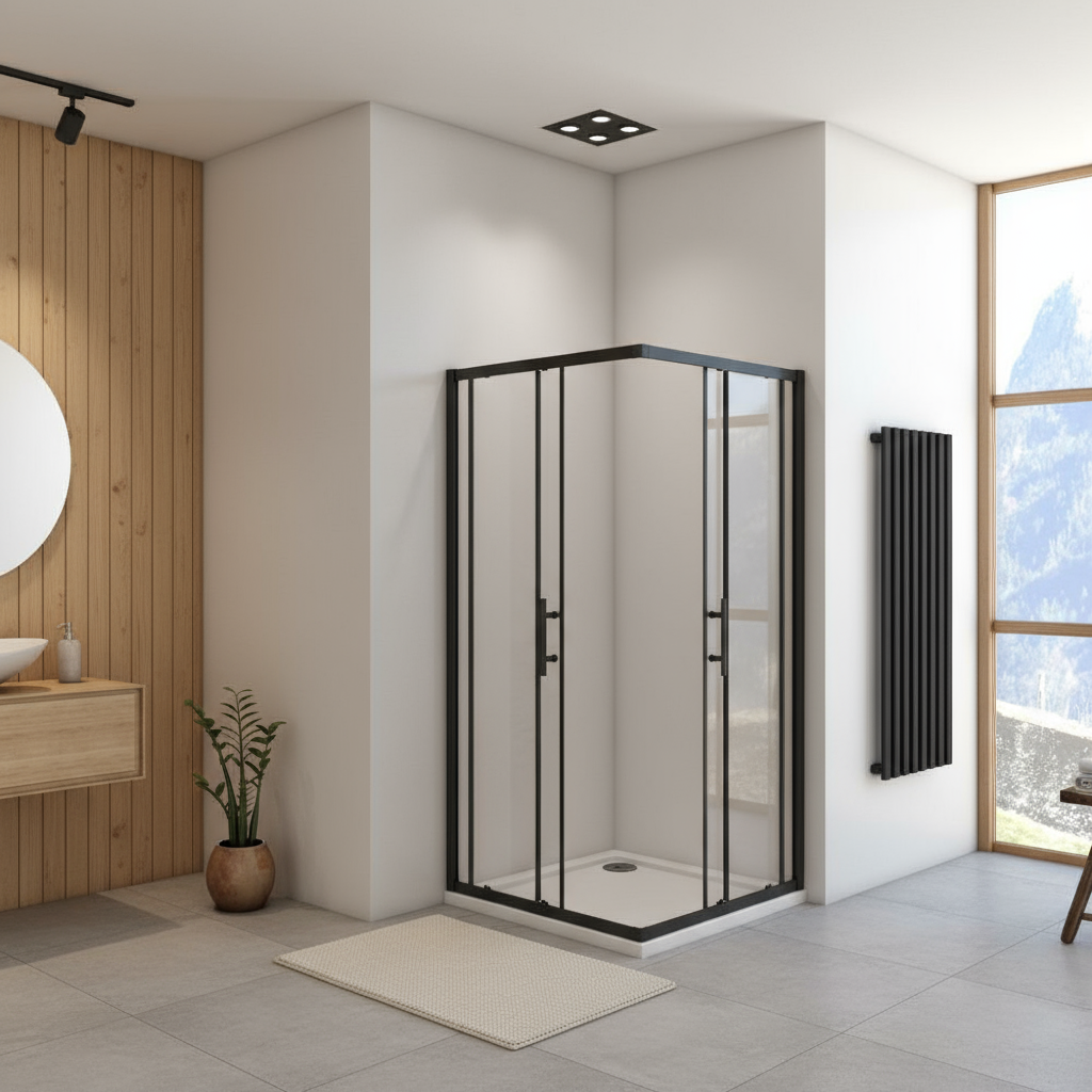 Eckige Duschkabine 80x80/90x90x195cm – Schiebetür Schwarz Sicherheitsglas Dusche Eckeinstieg