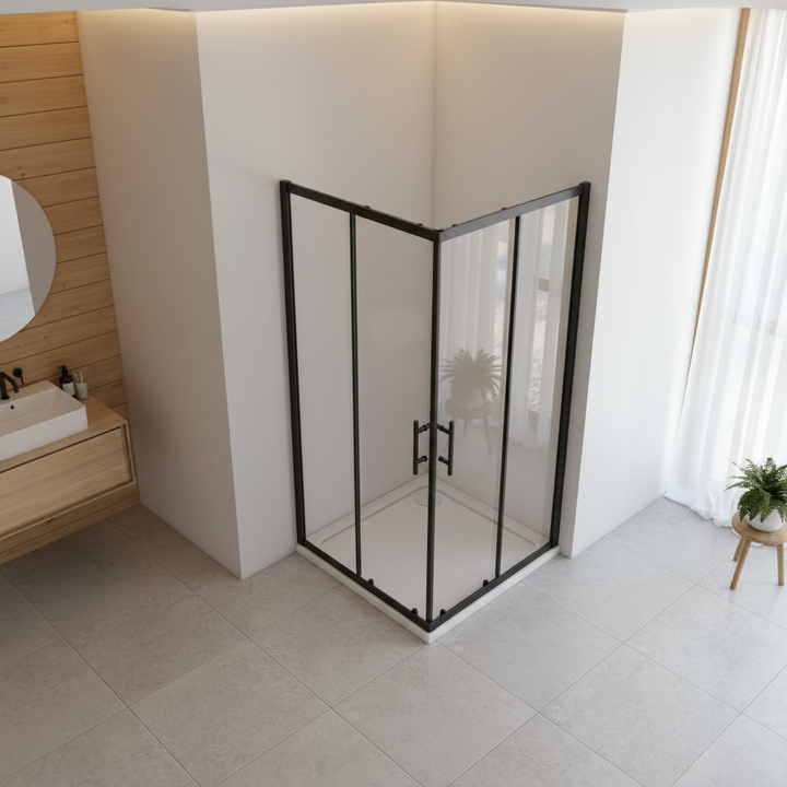 Eckige Duschkabine 80x80/90x90x195cm – Schiebetür Schwarz Sicherheitsglas Dusche Eckeinstieg
