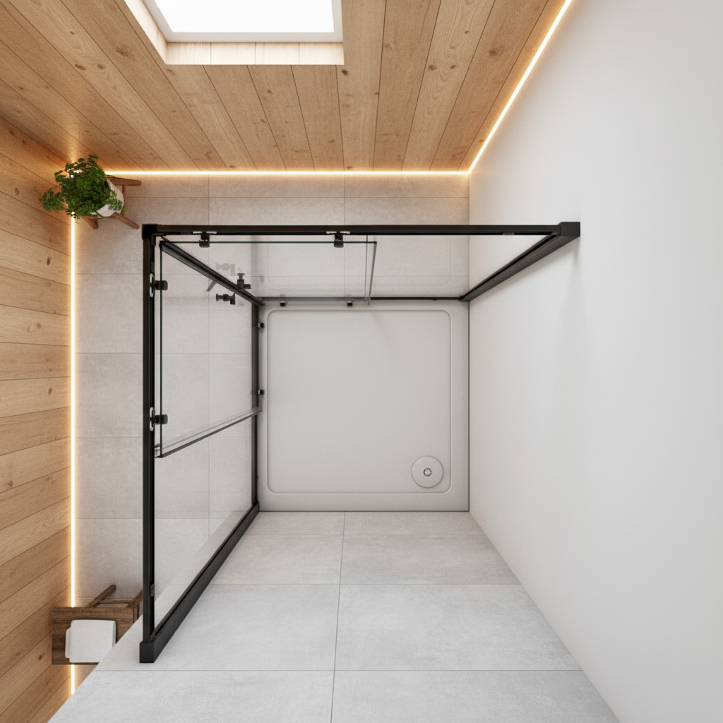 Eckige Duschkabine 80x80/90x90x195cm – Schiebetür Schwarz Sicherheitsglas Dusche Eckeinstieg