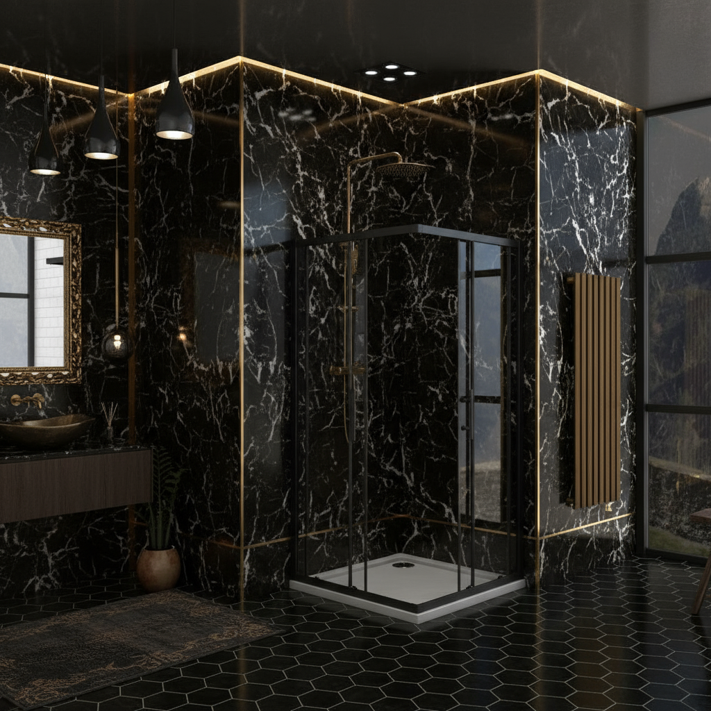 Eckige Duschkabine 80x80/90x90x195cm – Schiebetür Schwarz Sicherheitsglas Dusche Eckeinstieg