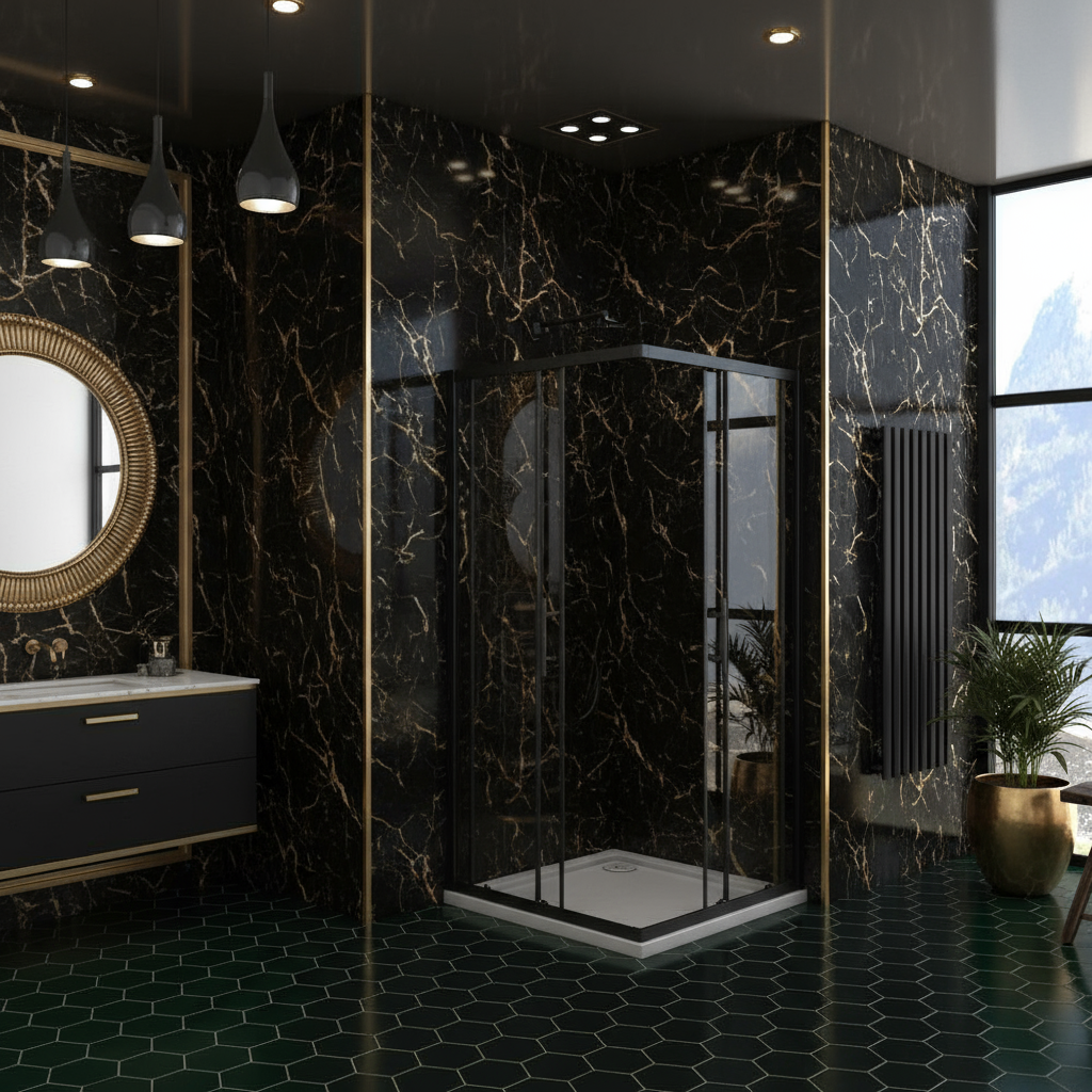 Eckige Duschkabine 80x80/90x90x195cm – Schiebetür Schwarz Sicherheitsglas Dusche Eckeinstieg