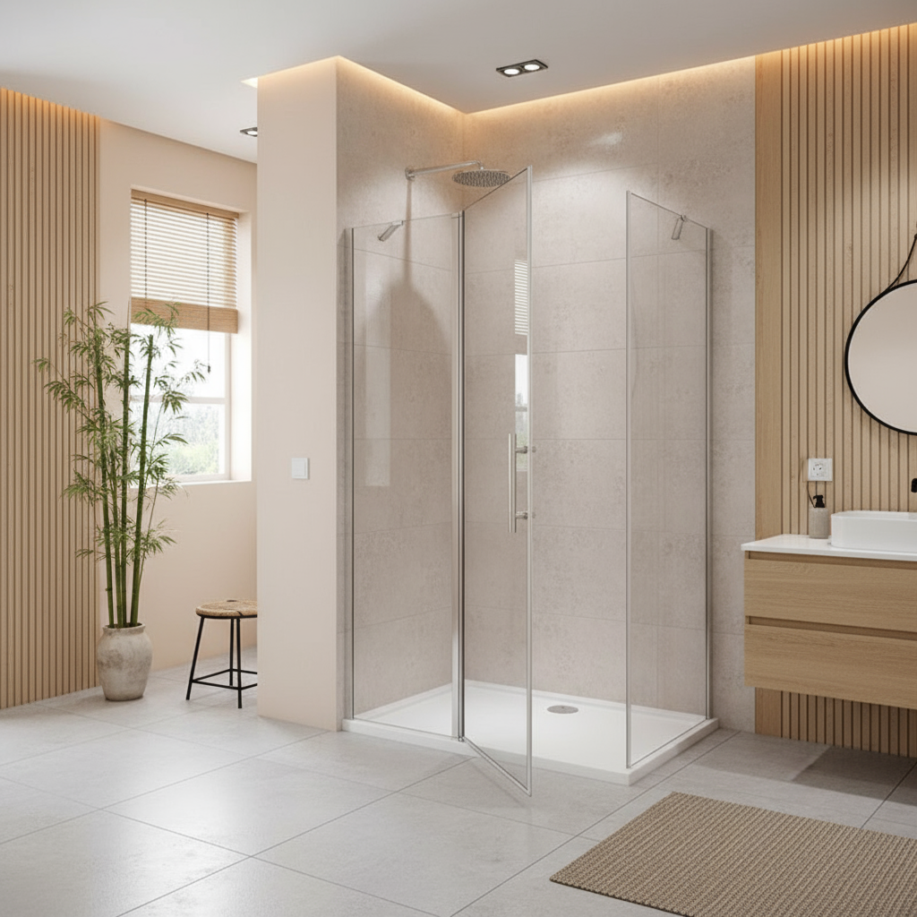 Eckige Duschkabine 80–120x195cm – Drehbare Tür mit Seitenwand, 6mm NANO Glas