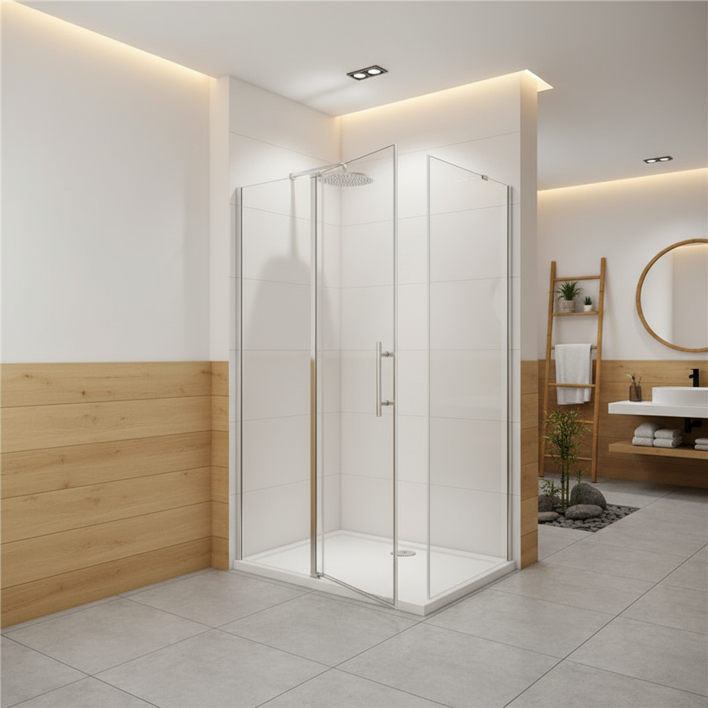 Eckige Duschkabine 80–120x195cm – Drehbare Tür mit Seitenwand, 6mm NANO Glas