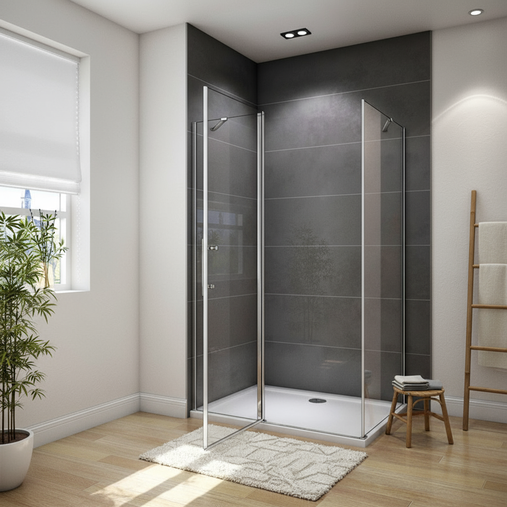 Eckige Duschkabine 80–120x195cm – Drehbare Tür mit Seitenwand, 6mm NANO Glas