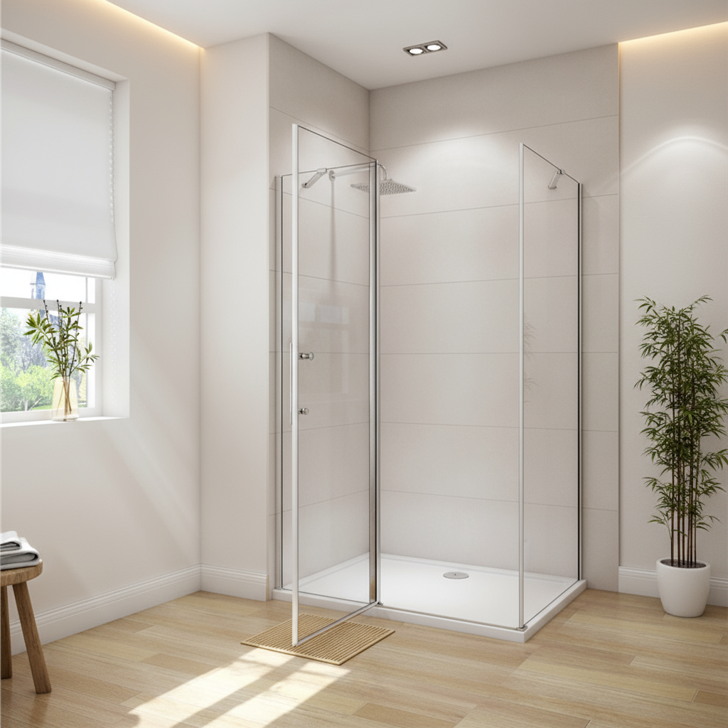 Eckige Duschkabine 80–120x195cm – Drehbare Tür mit Seitenwand, 6mm NANO Glas