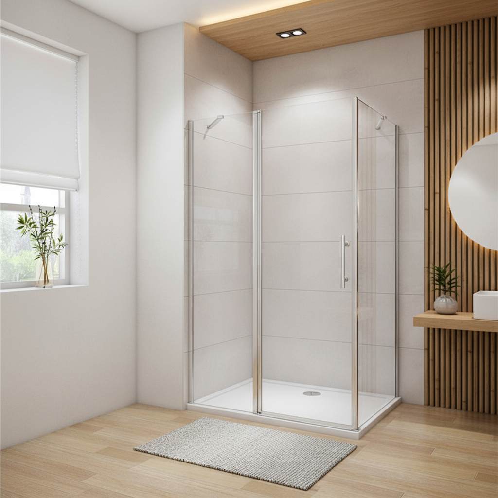 Eckige Duschkabine 80–120x195cm – Drehbare Tür mit Seitenwand, 6mm NANO Glas