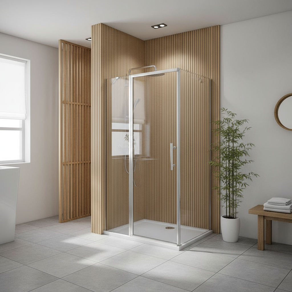 Eckige Duschkabine 80–120x195cm – Drehbare Tür mit Seitenwand, 6mm NANO Glas