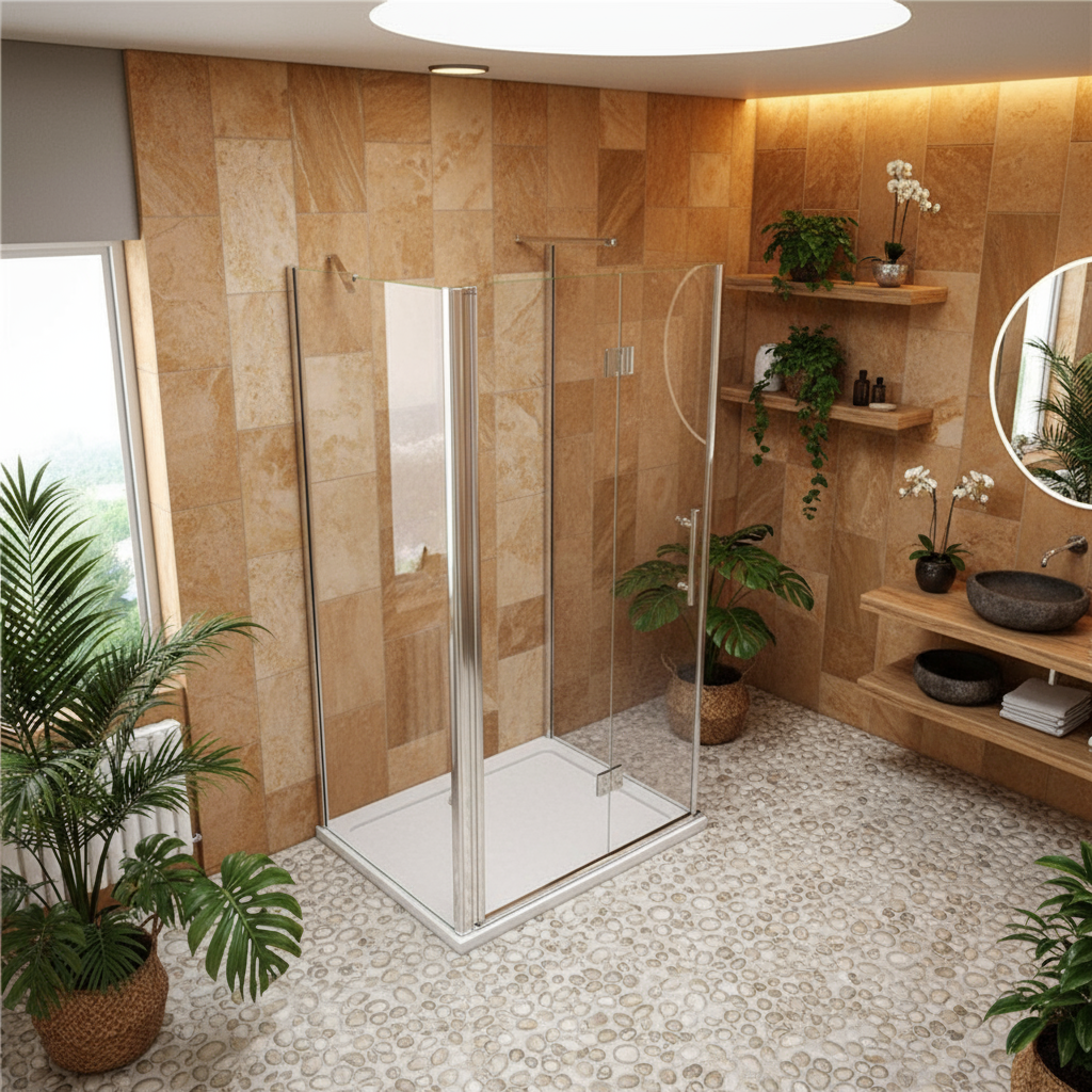 U-Form Duschkabine 70–100 cm, Höhe 195 cm | Drehtür, 8mm ESG Echtglas, Nano-Beschichtung