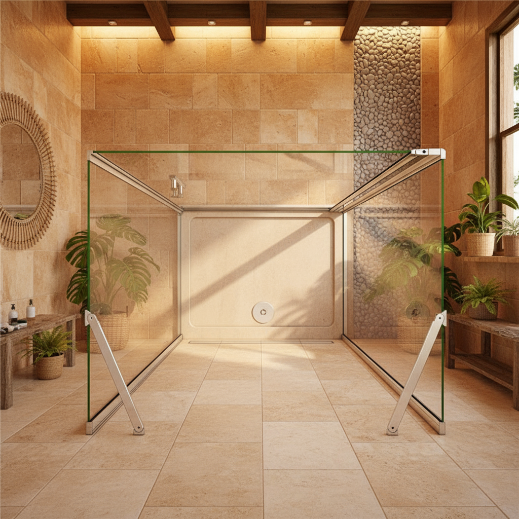 U-Form Duschkabine 70–100 cm, Höhe 195 cm | Drehtür, 8mm ESG Echtglas, Nano-Beschichtung