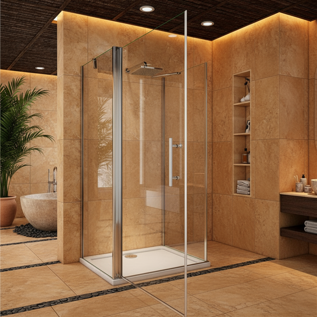 U-Form Duschkabine 70–100 cm, Höhe 195 cm | Drehtür, 8mm ESG Echtglas, Nano-Beschichtung