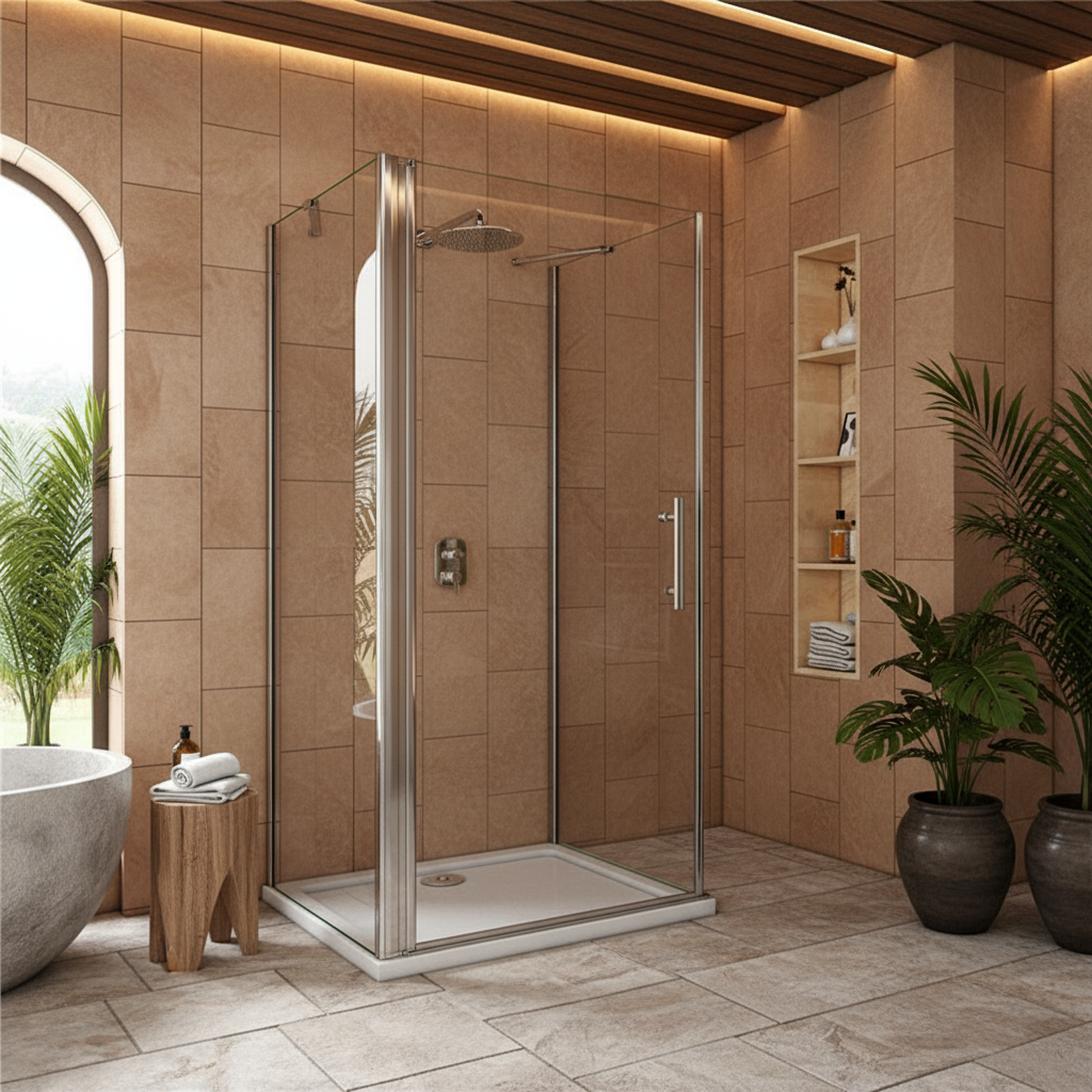 U-Form Duschkabine 70–100 cm, Höhe 195 cm | Drehtür, 8mm ESG Echtglas, Nano-Beschichtung