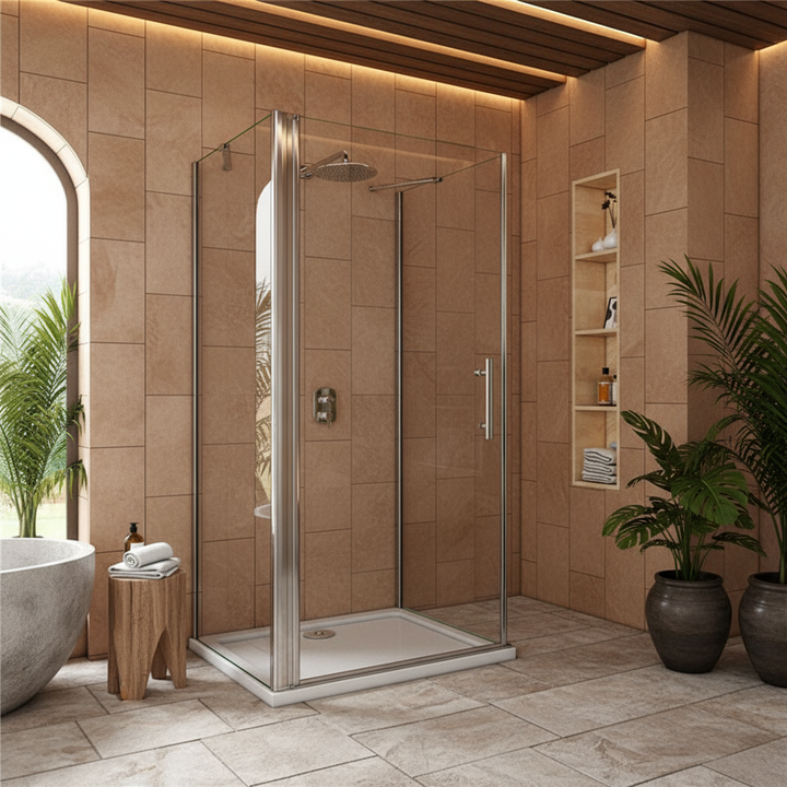 U-Form Duschkabine 70–100 cm, Höhe 195 cm | Drehtür, 8mm ESG Echtglas, Nano-Beschichtung