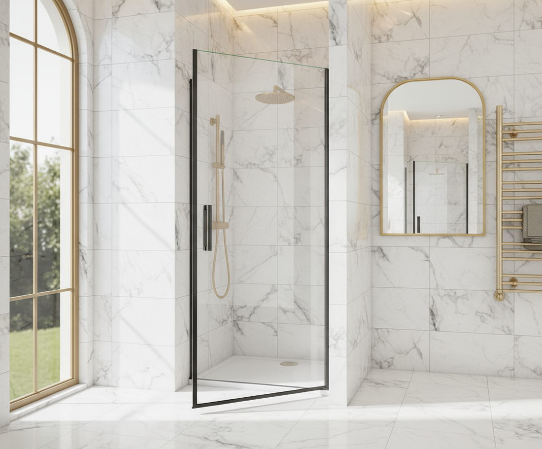 Pendeltür Nischentür 80/90/100×200 cm – Schwarz, 8 mm NANO-Glas Duschabtrennung