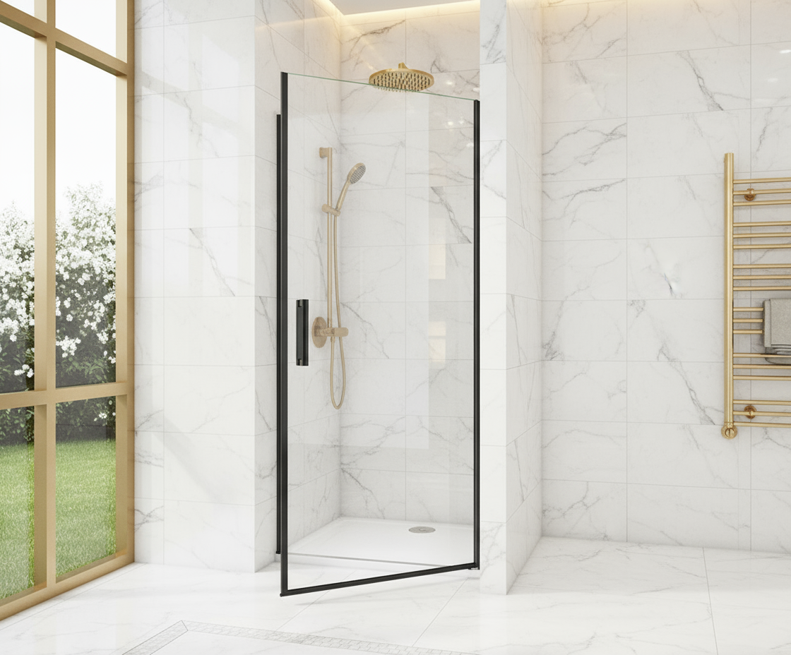 Pendeltür Nischentür 80/90/100×200 cm – Schwarz, 8 mm NANO-Glas Duschabtrennung