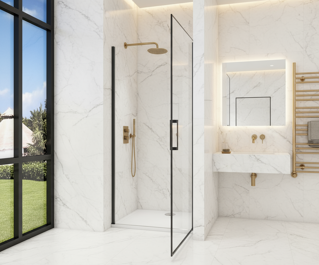 Pendeltür Nischentür 80/90/100×200 cm – Schwarz, 8 mm NANO-Glas Duschabtrennung