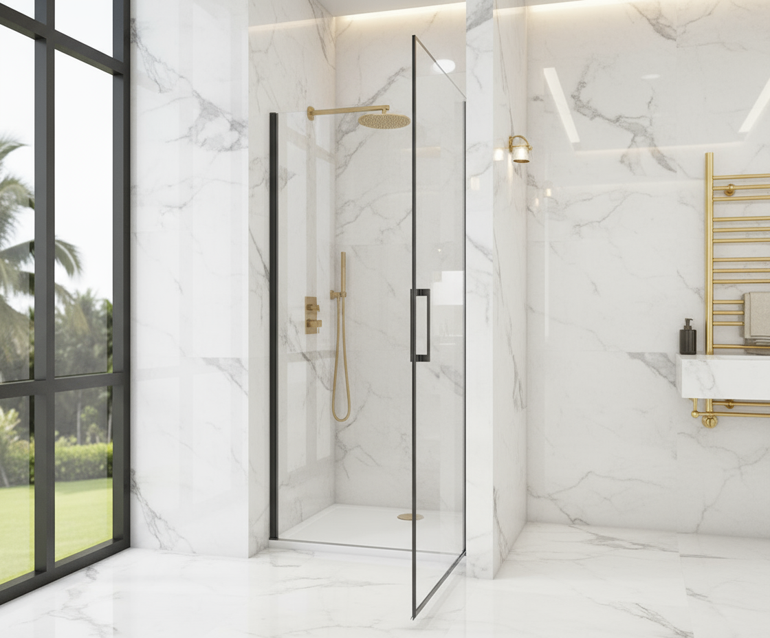 Pendeltür Nischentür 80/90/100×200 cm – Schwarz, 8 mm NANO-Glas Duschabtrennung