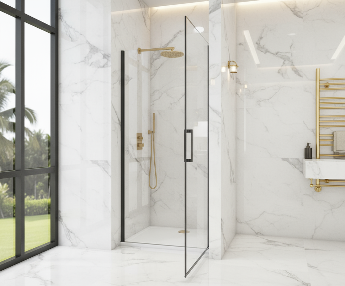 Pendeltür Nischentür 80/90/100×200 cm – Schwarz, 8 mm NANO-Glas Duschabtrennung