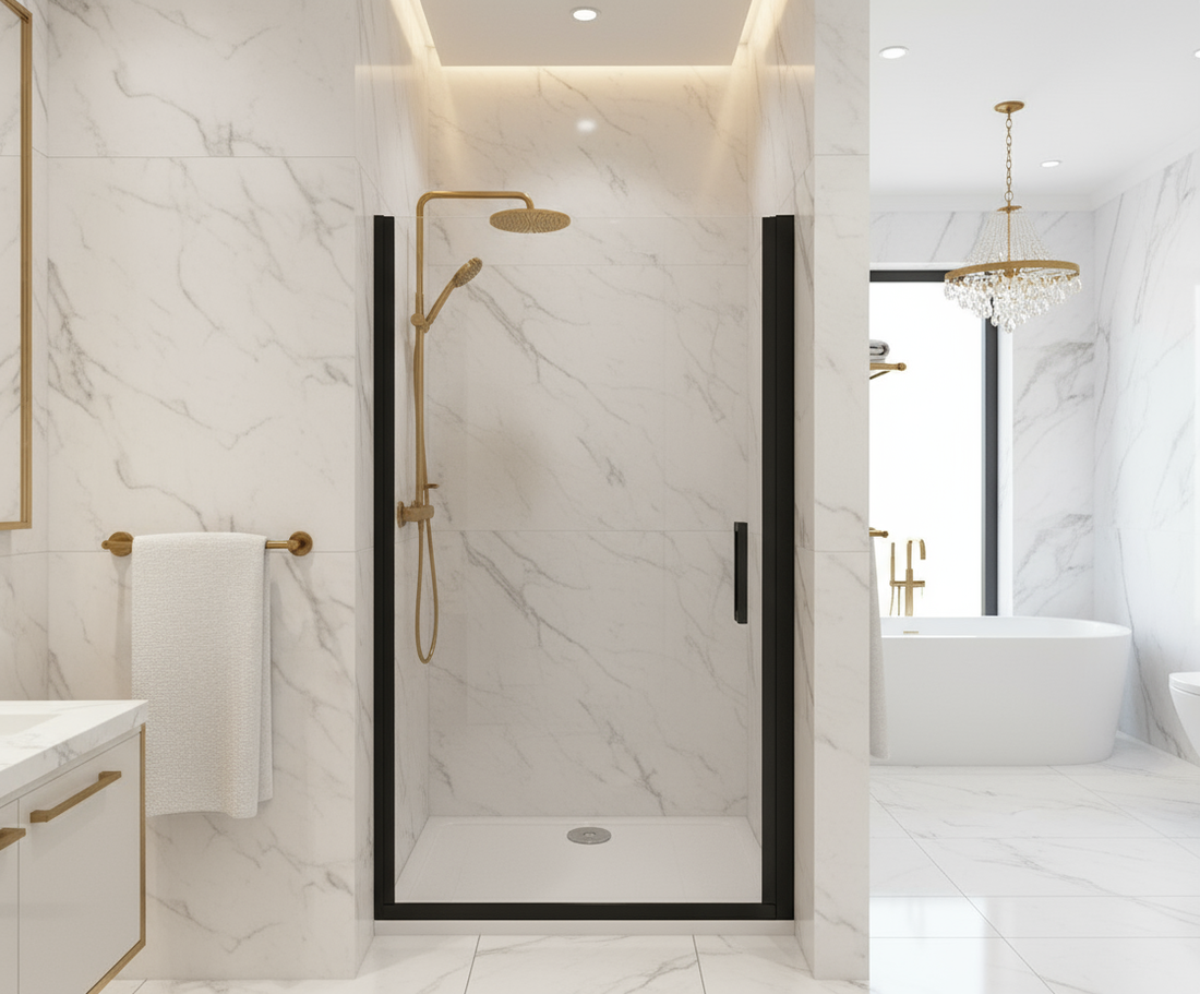 Pendeltür Nischentür 80/90/100×200 cm – Schwarz, 8 mm NANO-Glas Duschabtrennung